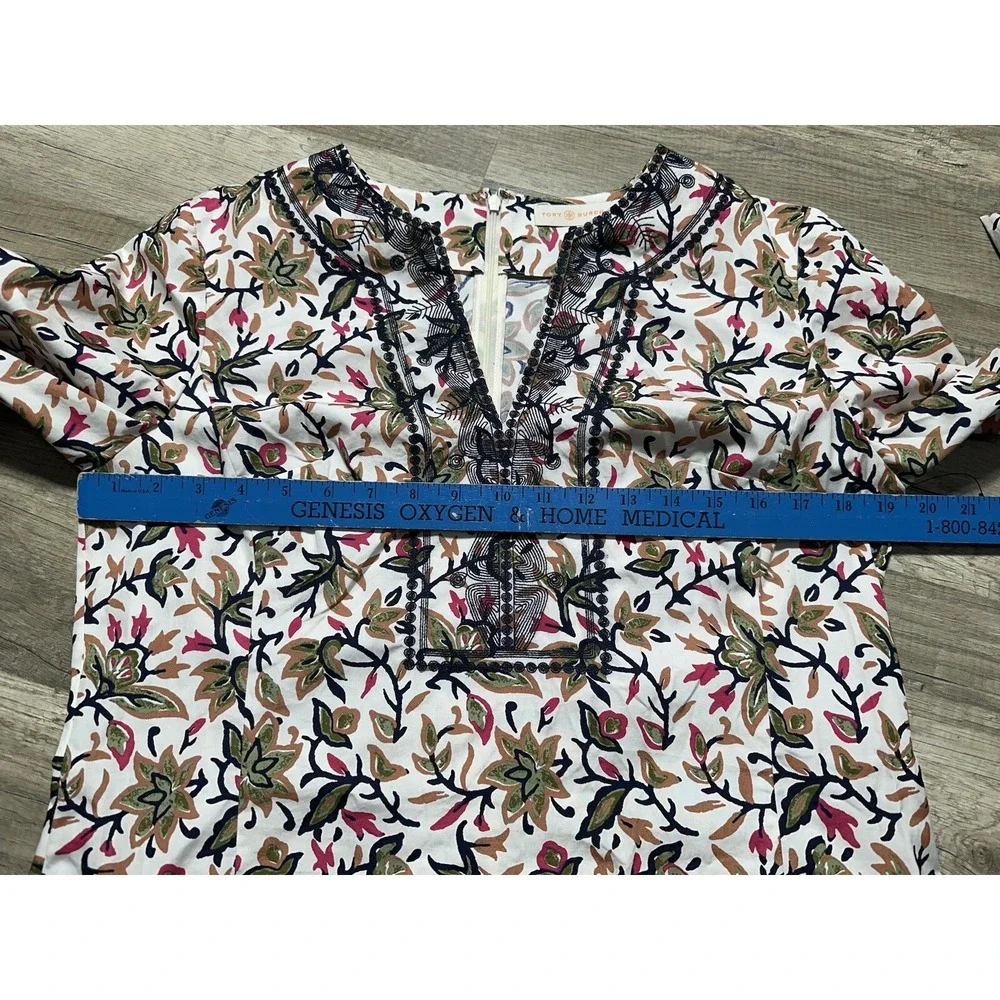 Tory Burch Women's Printed 3/4 Sleeve Tunic Mini Dress‎ Floral Size 12